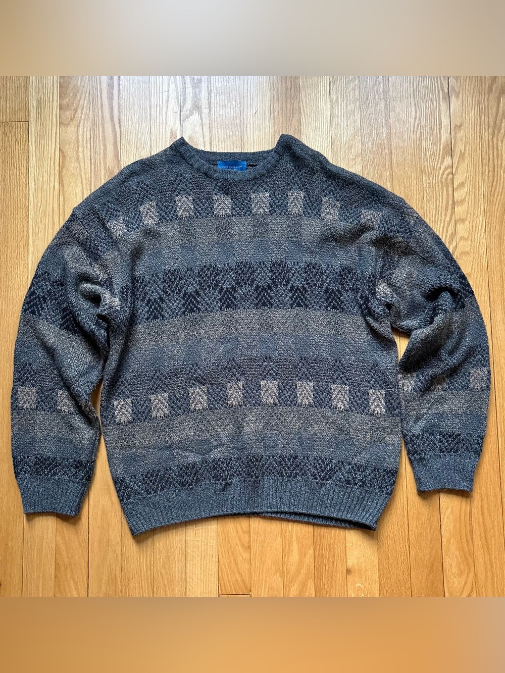 Vintage Towncraft Men’s 100% Acrylic Ugly Crewneck Sweater Large Tan Beige